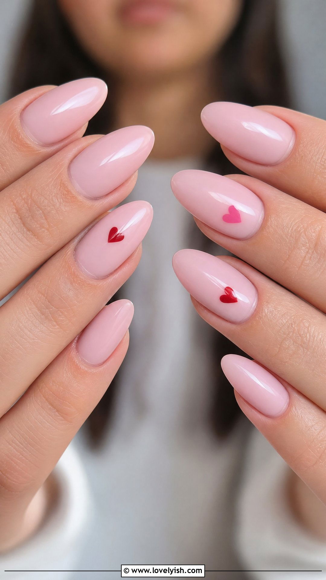 Pink Heart Accent Nails - 50 simple spring nail designs - 50 simple spring nail designs