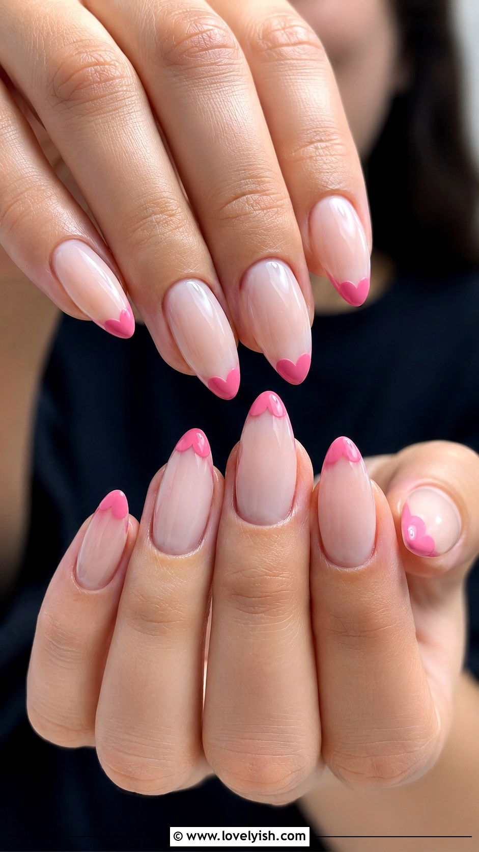 Pink Heart French Tip Nails - 50 long pink nails - 50 long pink nails