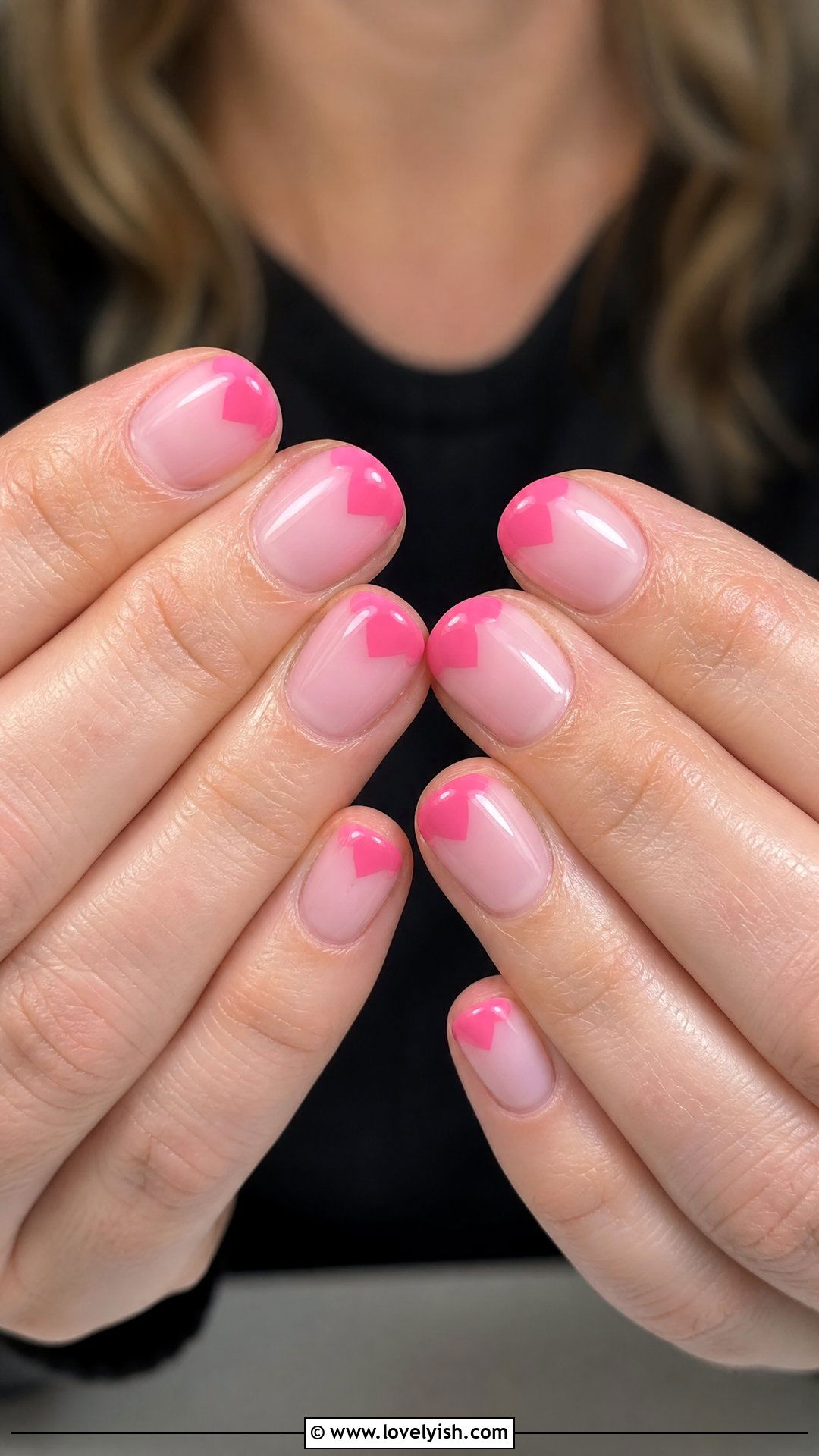 Pink Heart French Tips - 50 short pink nail designs - 50 short pink nail designs