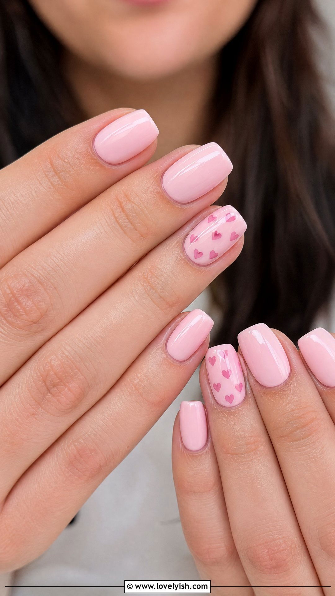 Pink Hearts Short Coffin Nails - 38 short coffin nail designs - 38 short coffin nail designs