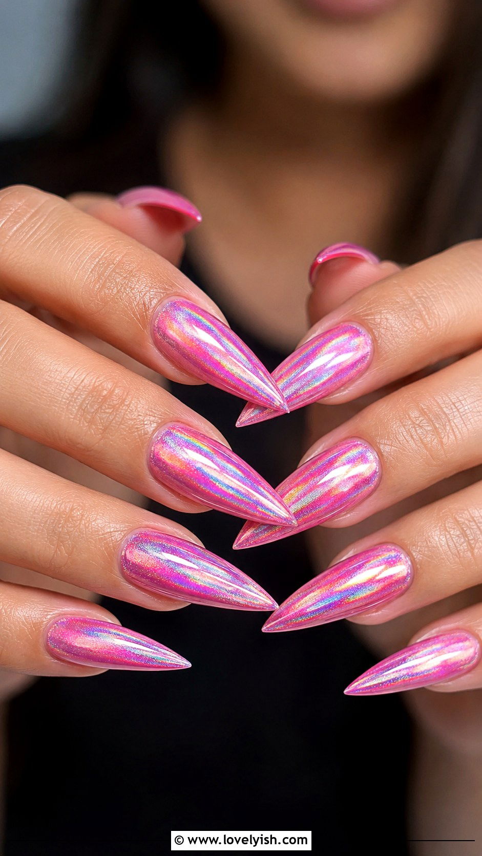 Pink Holographic Stiletto Nails - 50 long pink nails - 50 long pink nails