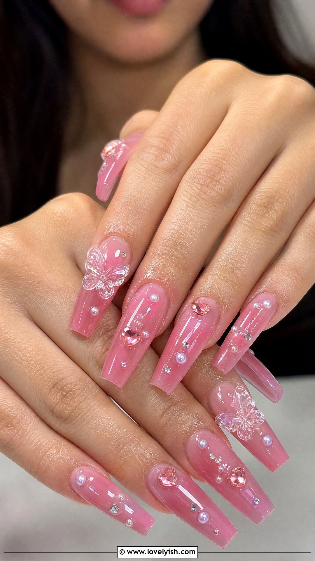 Pink Jelly 3D Butterfly Nails - 25 butterfly nail design ideas - 25 butterfly nail design ideas