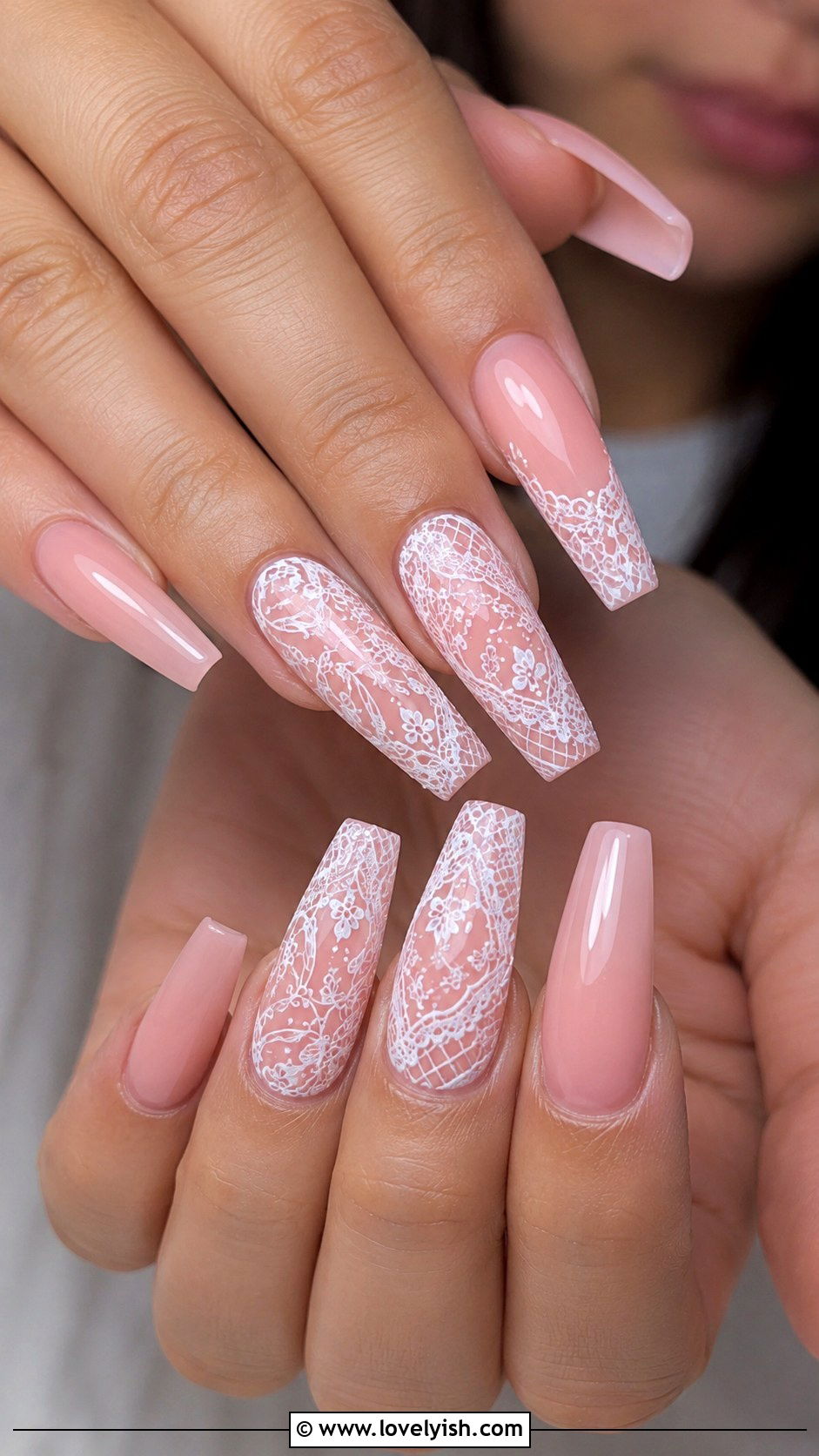 Pink Lace Coffin Nails - 50 long pink nails - 50 long pink nails
