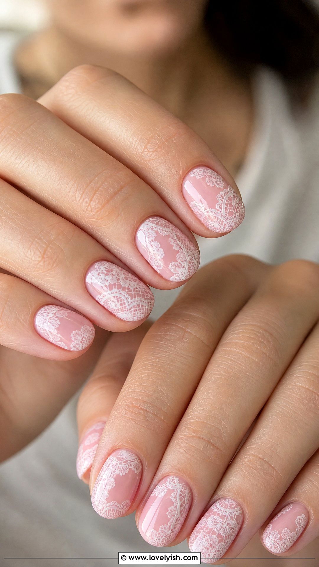 Pink Lace Pattern Nails - 50 short pink nail designs - 50 short pink nail designs