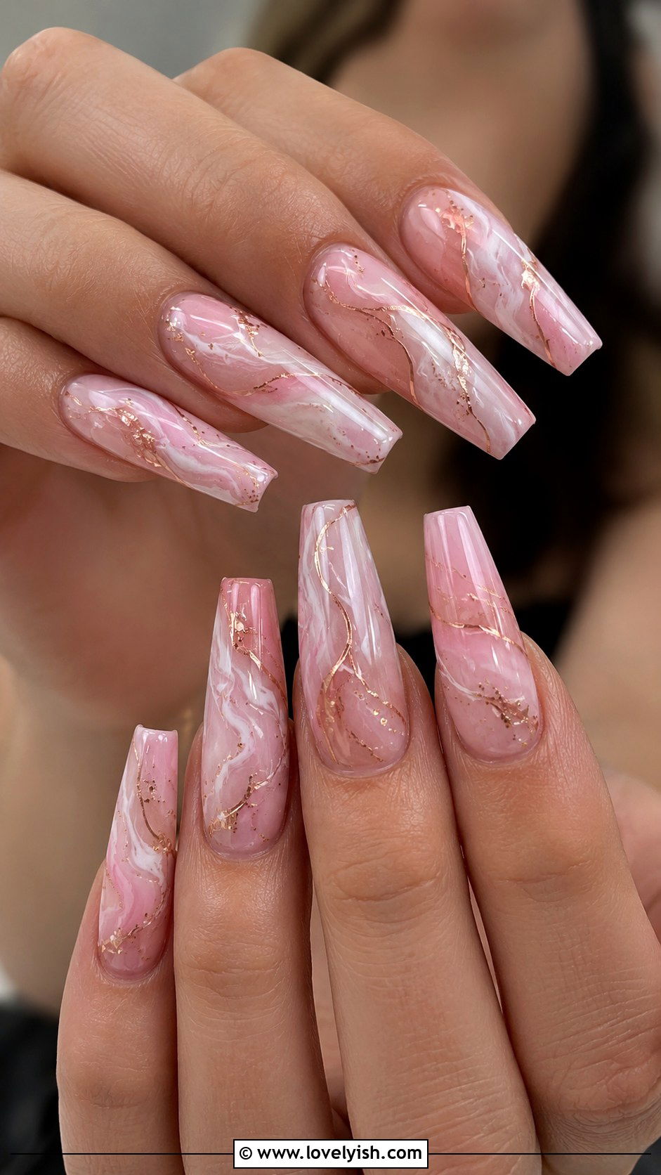 Pink Marble Coffin Nails - 50 long pink nails - 50 long pink nails