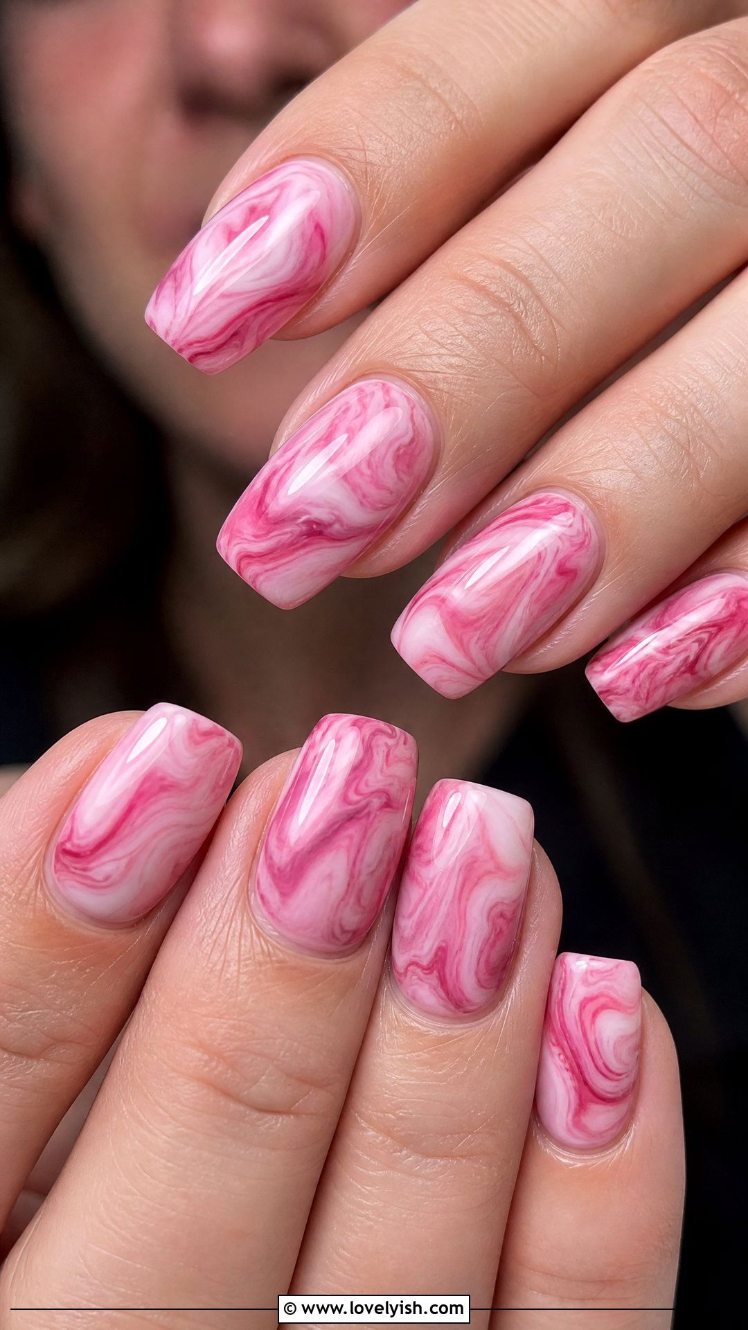 Pink Marble Swirl Nails - 50 feminine nails - 50 feminine nails
