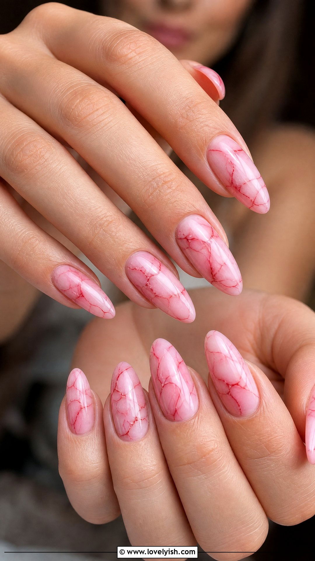 Pink Marble with Red Veins - 50 red and pink nail designs - 50 red and pink nail designs