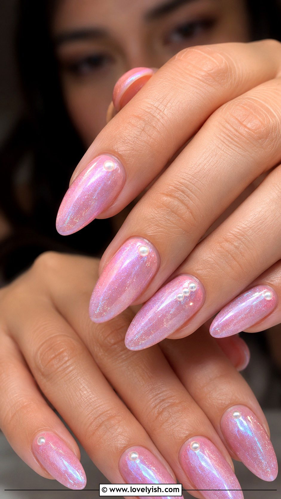 Pink Mermaid Shimmer Almond Nails - 50 long pink nails - 50 long pink nails