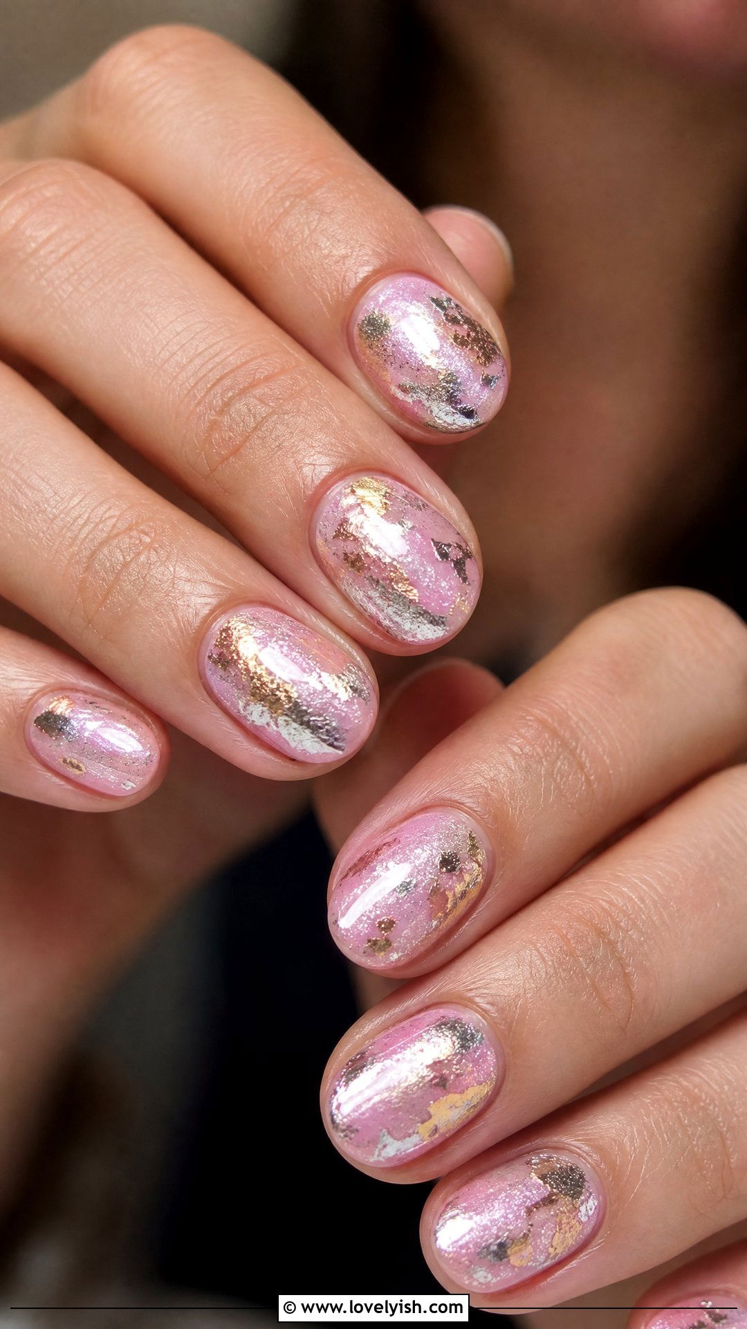 Pink Metallic Foil Nails - 50 short pink nail designs - 50 short pink nail designs