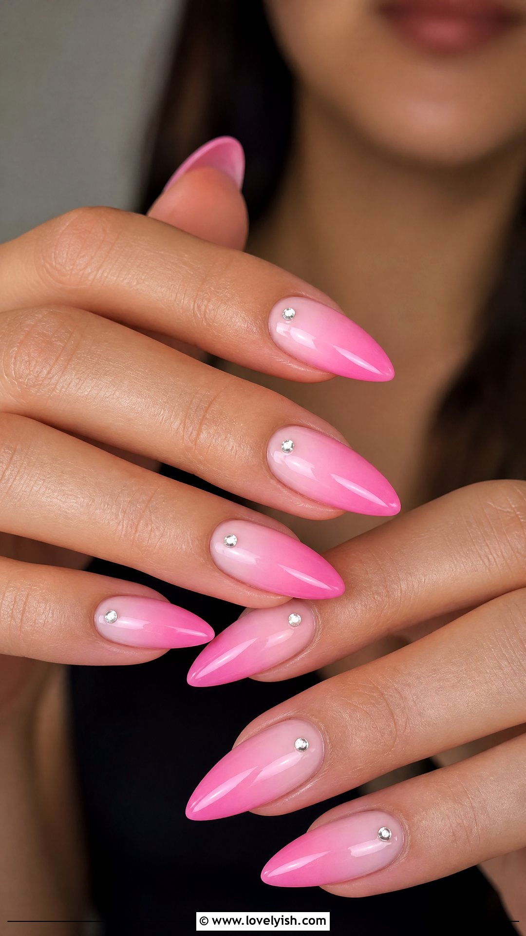 Pink Ombre Birthday Nails with Rhinestones - 25 birthday nail ideas - 25 birthday nail ideas