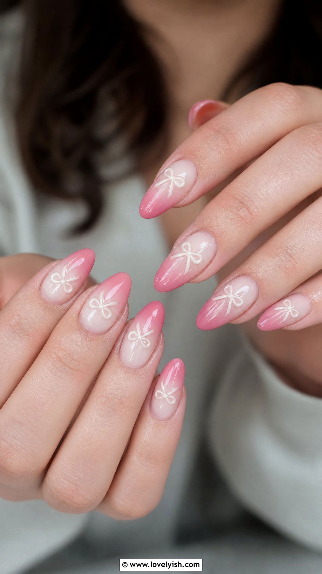 Pink Ombre Bow Nails - 25 bow nail design ideas - 25 bow nail design ideas