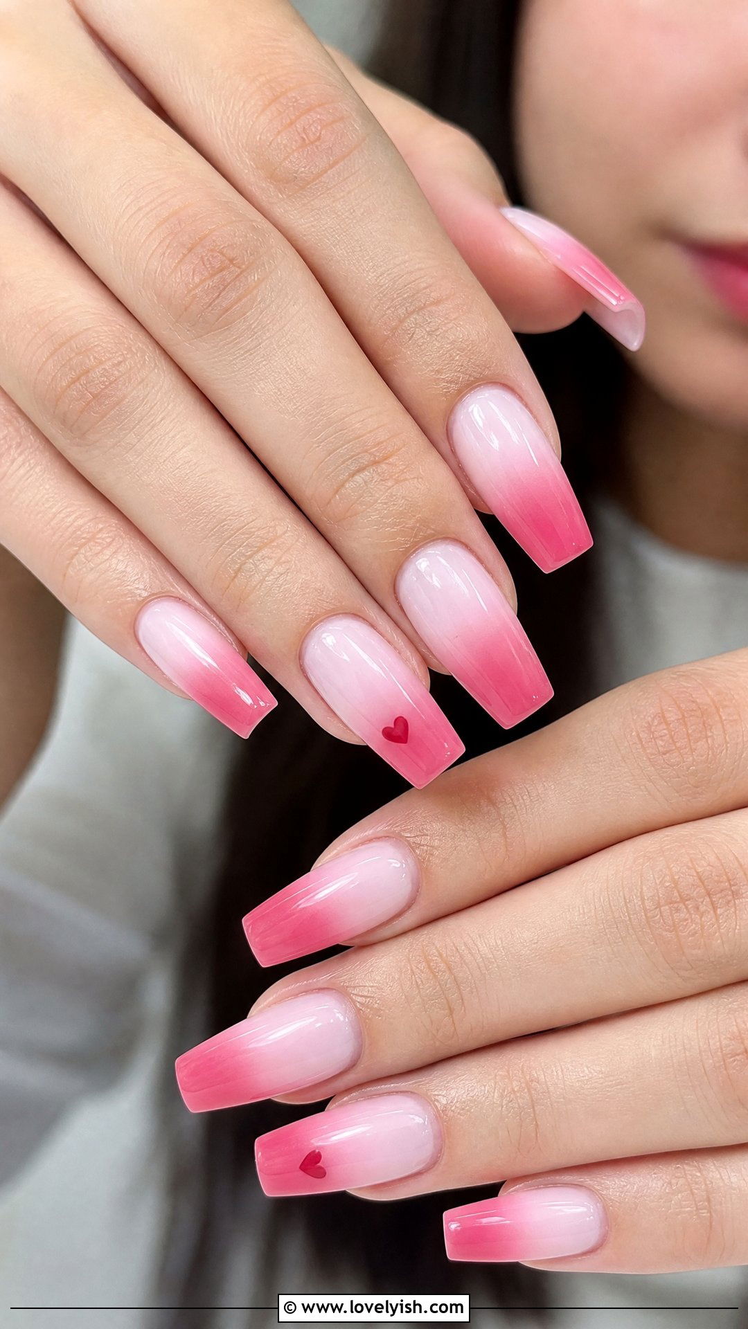 Pink Ombre Nails with Hearts - 50 mothers day nail designs - 50 mothers day nail designs