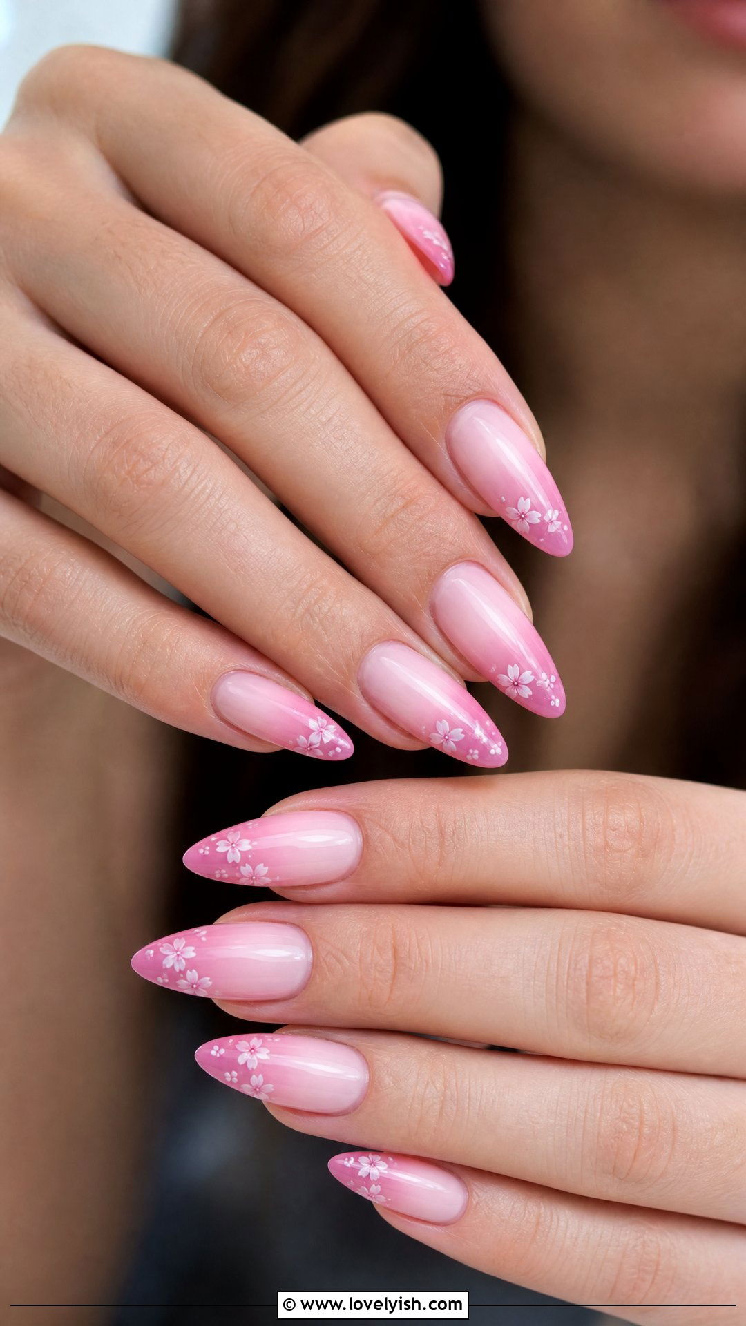 Pink Ombre with Floral Tips - 50 mothers day nail designs - 50 mothers day nail designs