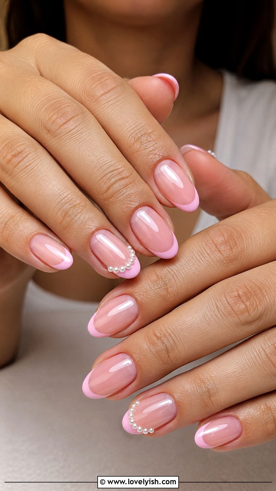 Pink Pearl French Tip Nails - 50 preppy nails - 50 preppy nails
