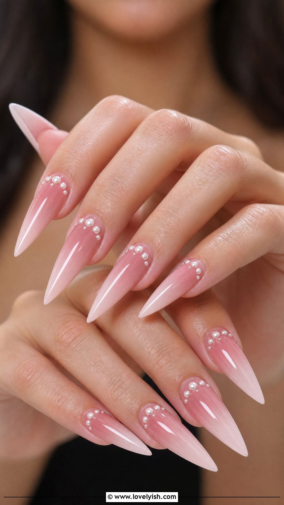 Pink Pearl Ombre Stiletto Nails - 50 pearl nails - 50 pearl nails