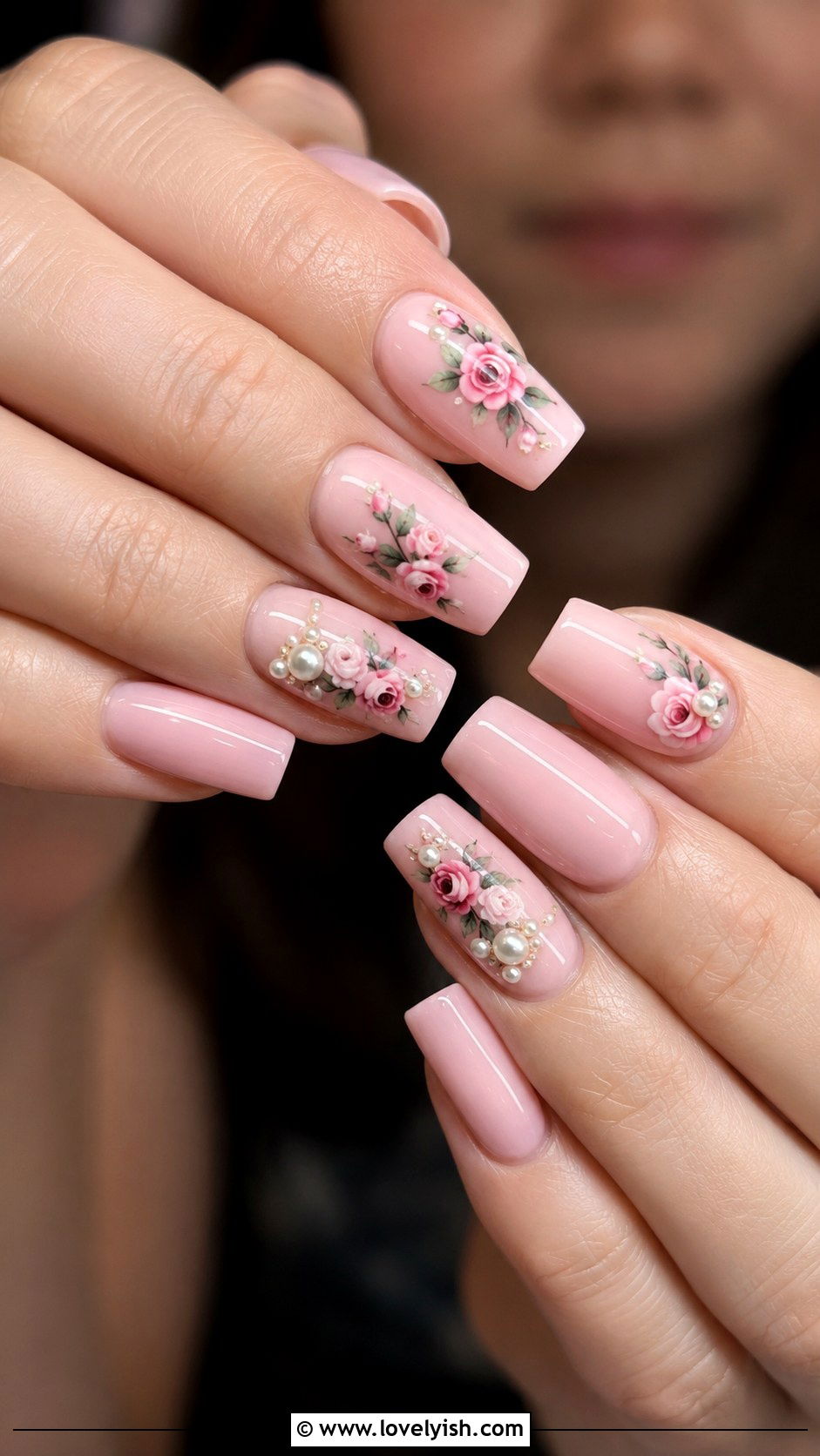 Pink Rose Floral Square Nails - 50 long pink nails - 50 long pink nails