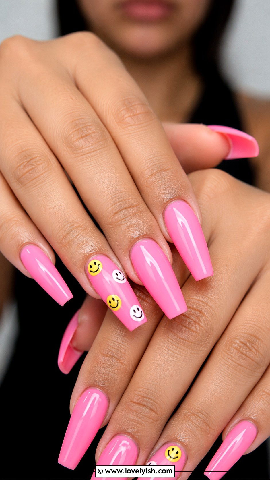 Pink Smiley Face Coffin Nails - 50 long pink nails - 50 long pink nails
