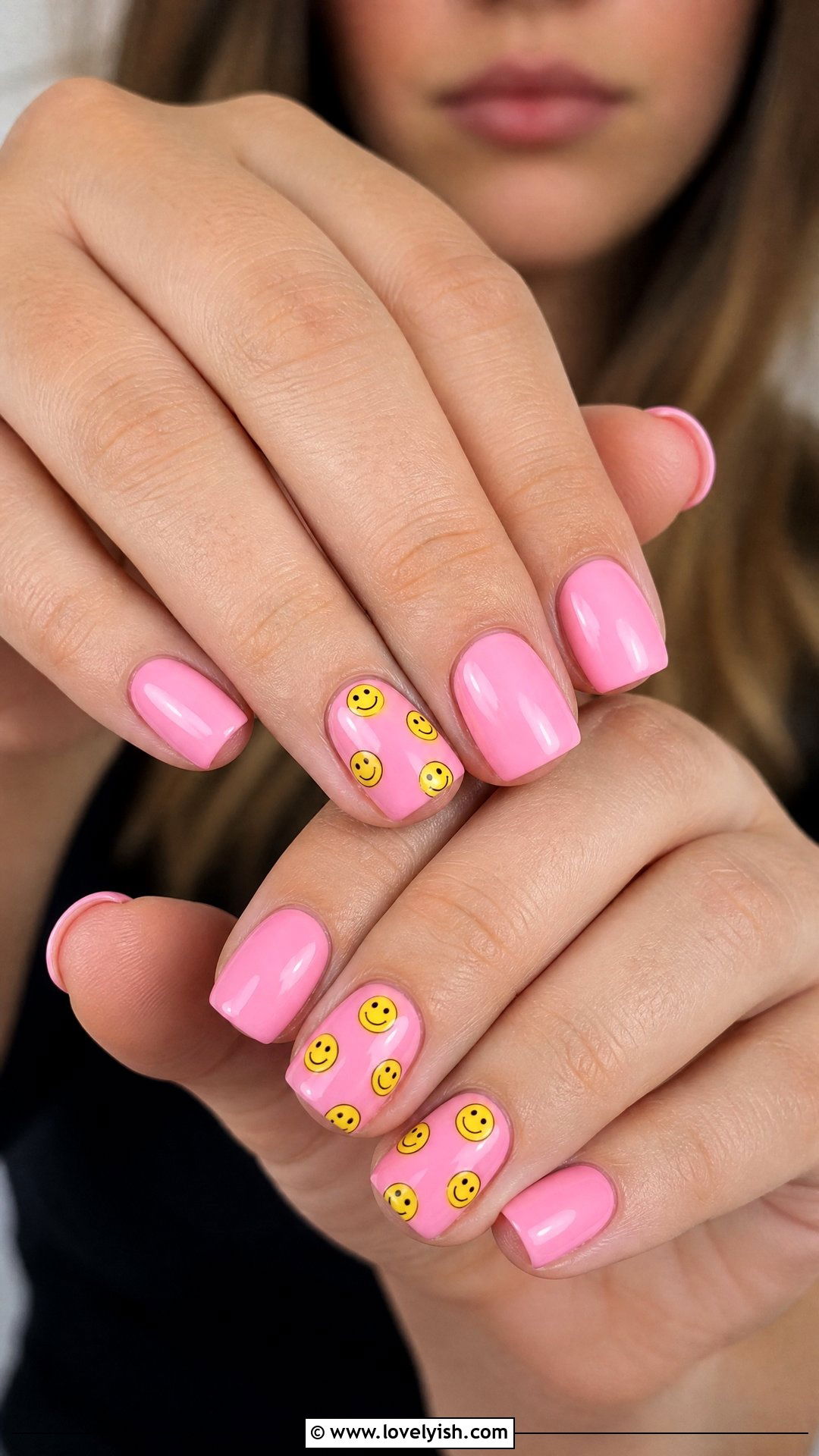 Pink Smiley Face Nails - 50 short pink nail designs - 50 short pink nail designs