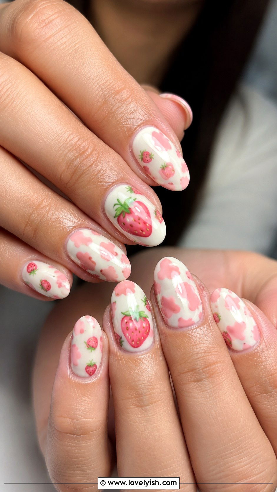 Pink Strawberry Cow Nail Design - 45 cute nail designs - 45 cute nail designs