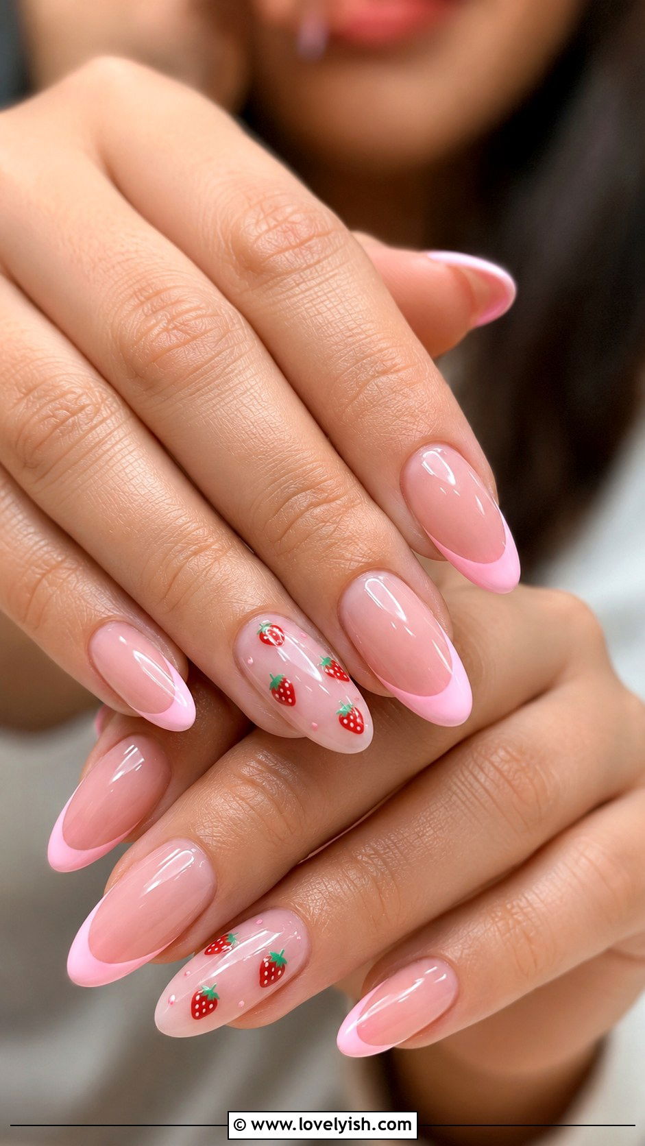Pink Strawberry French Tips - 40 nail design summer - 40 nail design summer