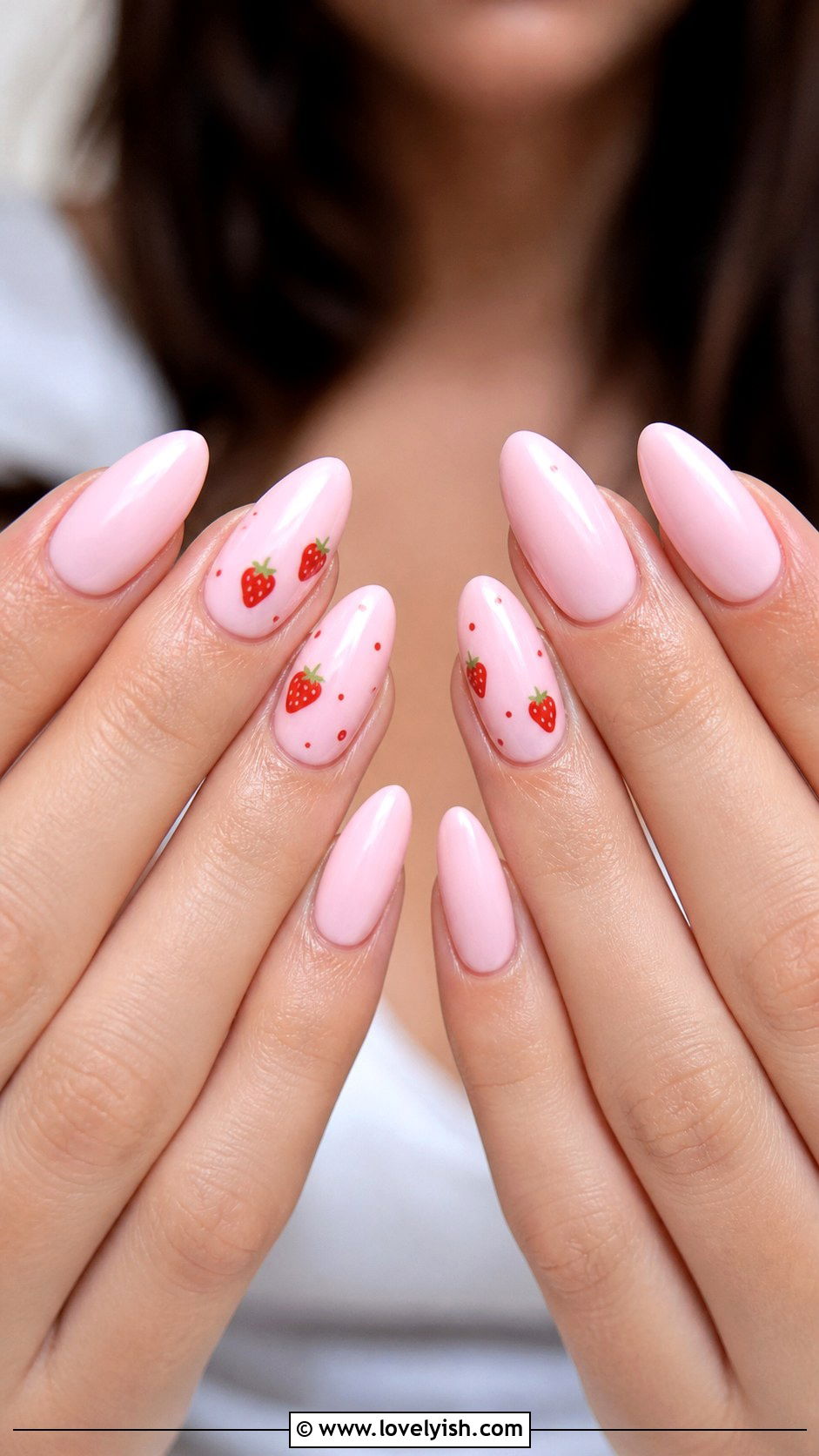 Pink Strawberry Milk Almond Nails - 50 long pink nails - 50 long pink nails