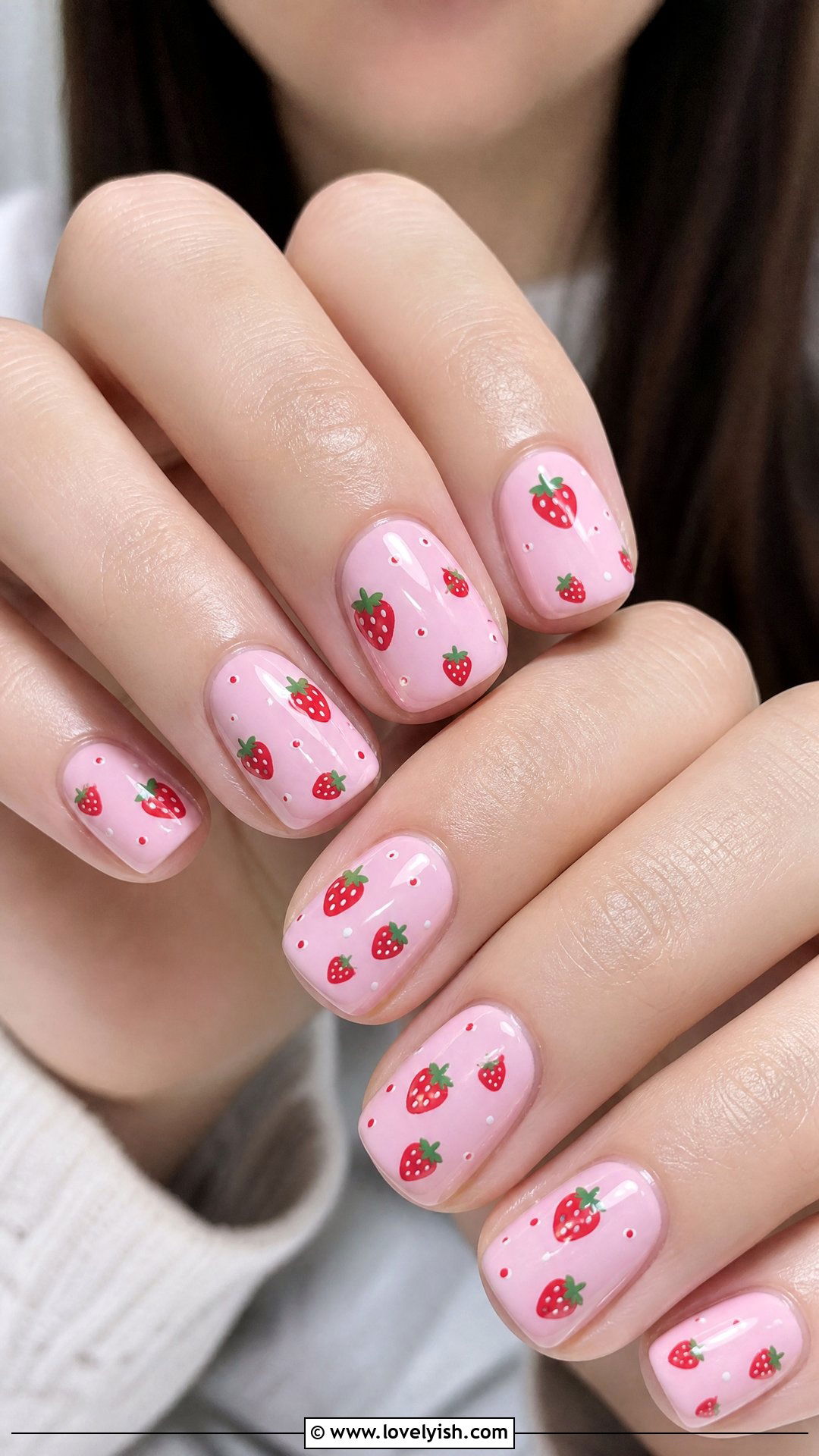 Pink Strawberry Nails - 50 short pink nail designs - 50 short pink nail designs