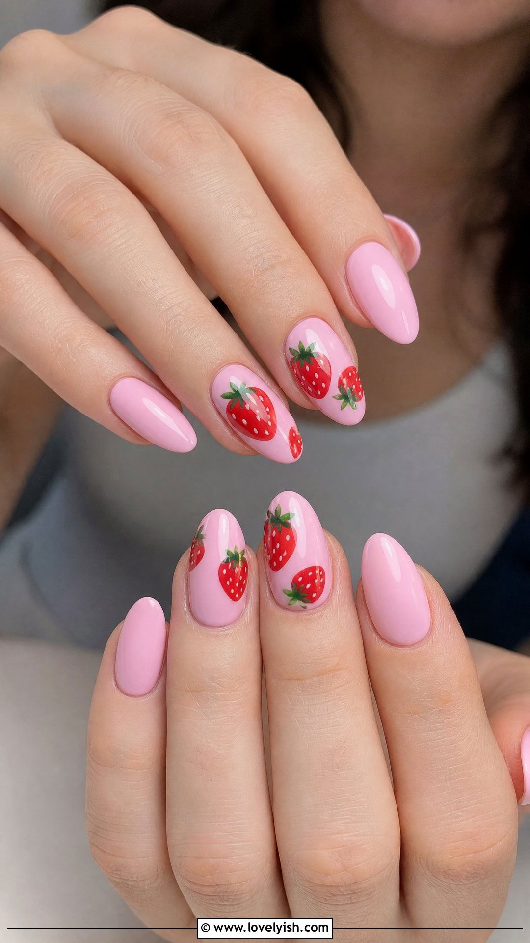 Pink Strawberry Nails - 50 simple spring nail designs - 50 simple spring nail designs