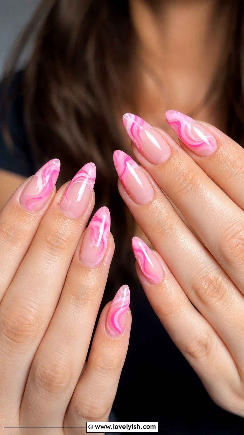 Pink Swirl French Tip Nails - 50 long pink nails - 50 long pink nails