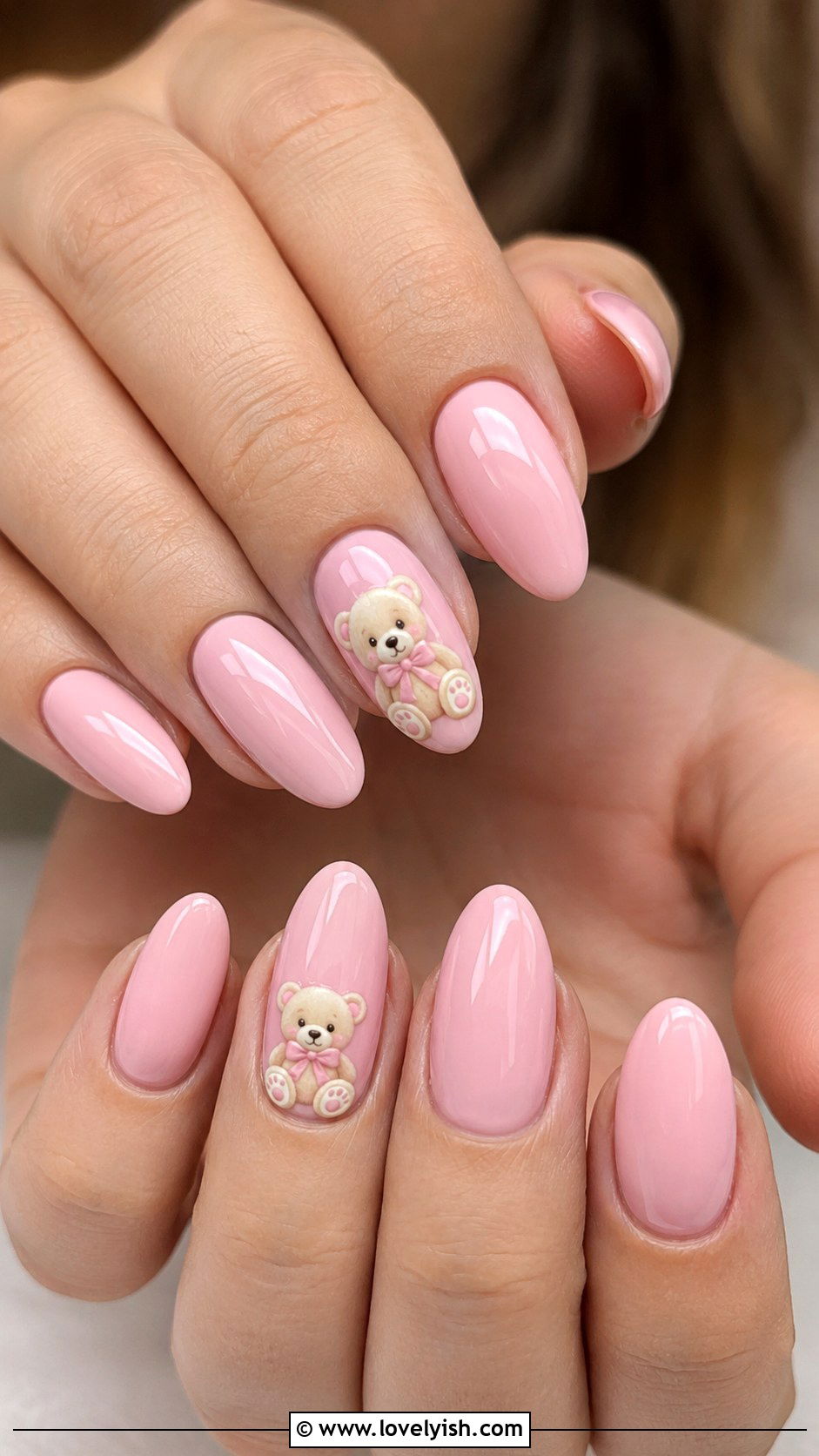 Pink Teddy Bear Accent Nails - 50 baby shower nails - 50 baby shower nails