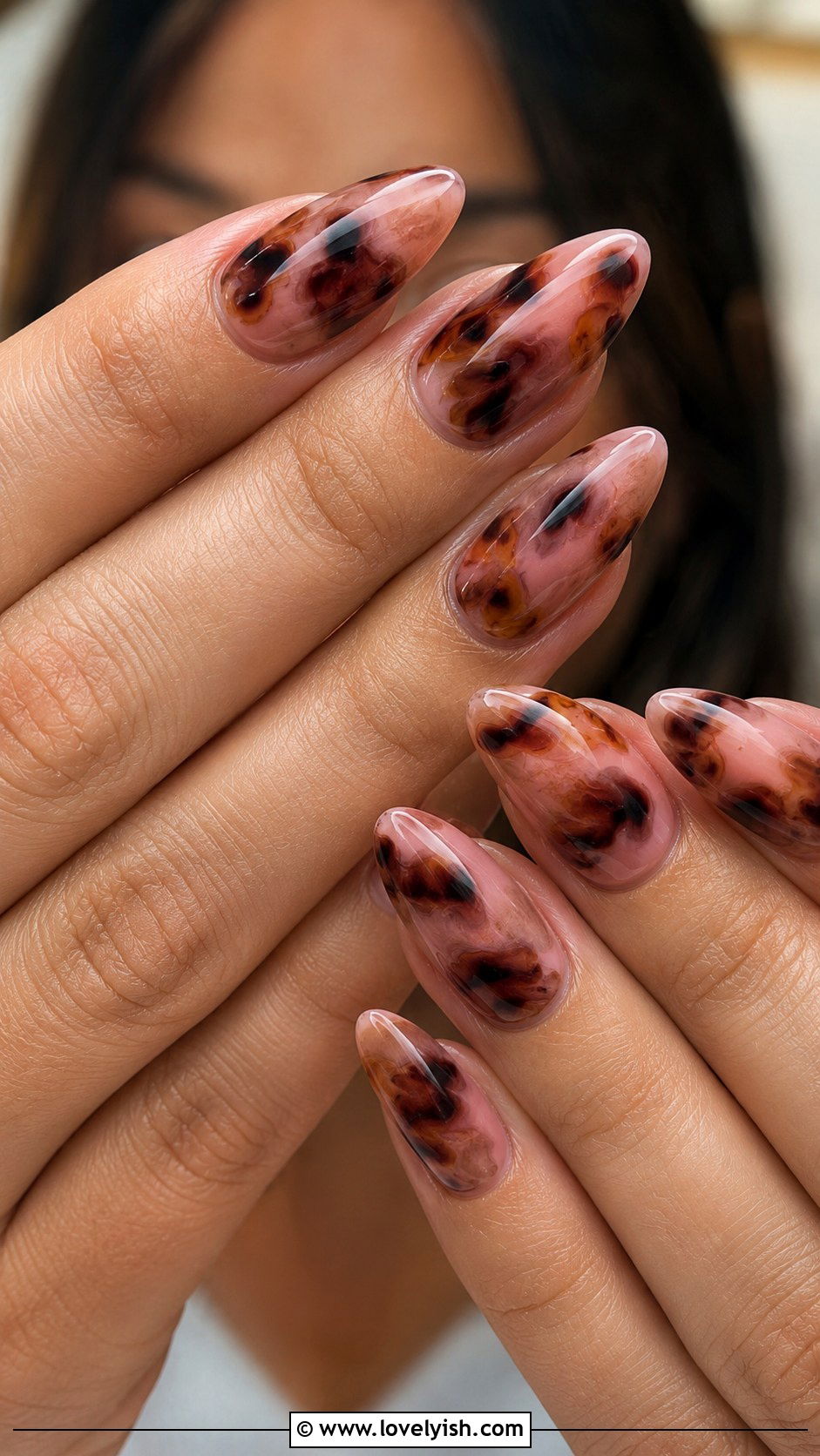 Pink Tortoiseshell Almond Nails - 50 long pink nails - 50 long pink nails