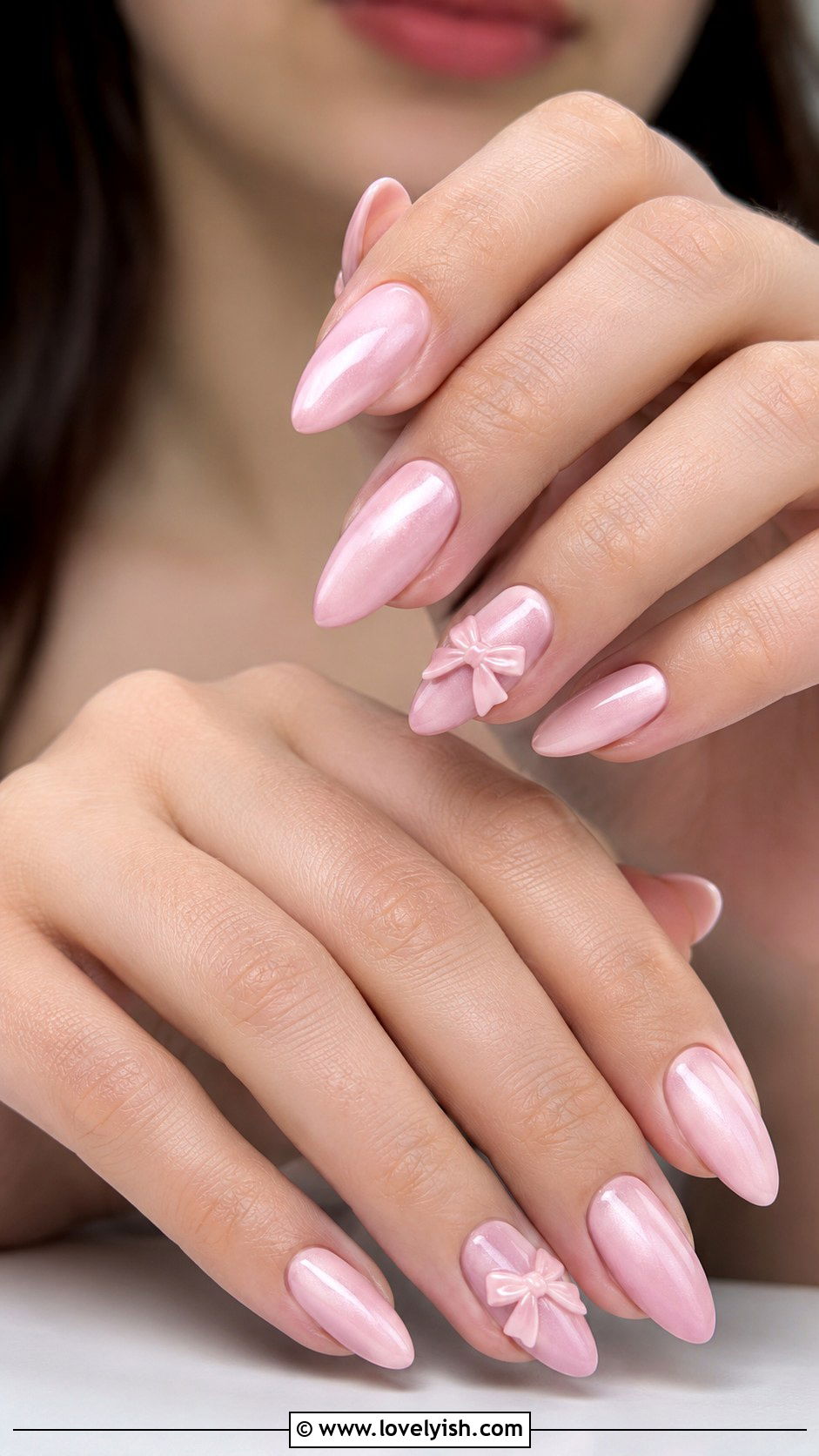 Pink Velvet Bow Nails - 50 tumblr nail designs - 50 tumblr nail designs
