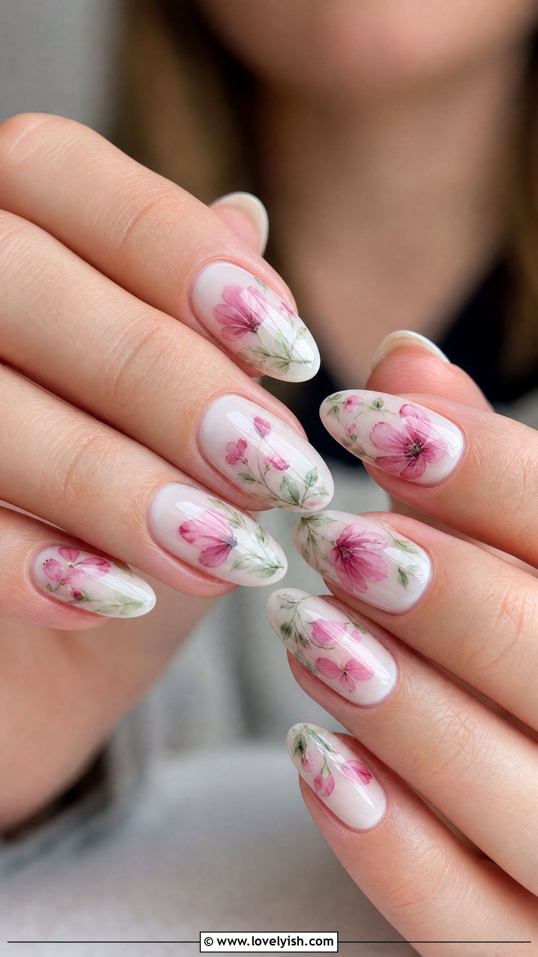 Pink Watercolor Floral Nails - 50 classy pink nails - 50 classy pink nails