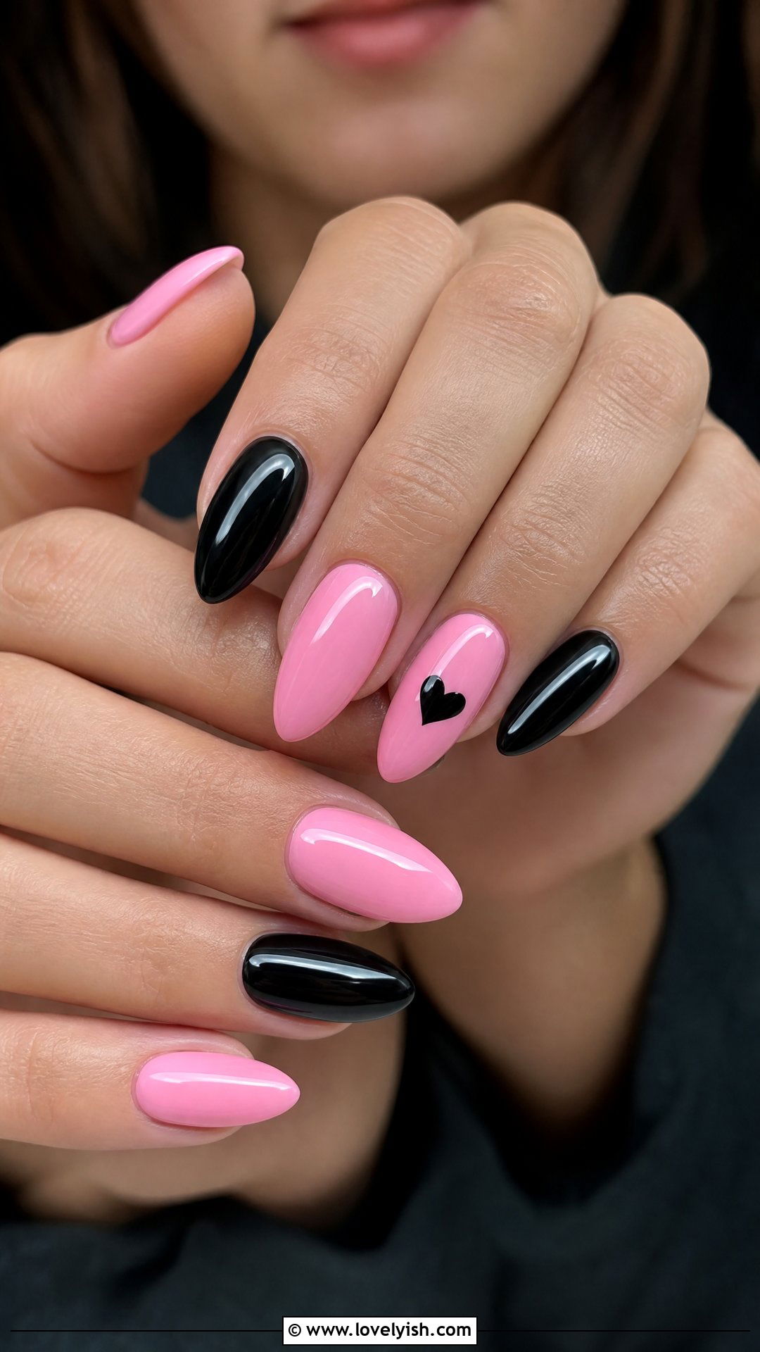 Pink and Black Almond Nails - 50 pink and black nails - 50 pink and black nails
