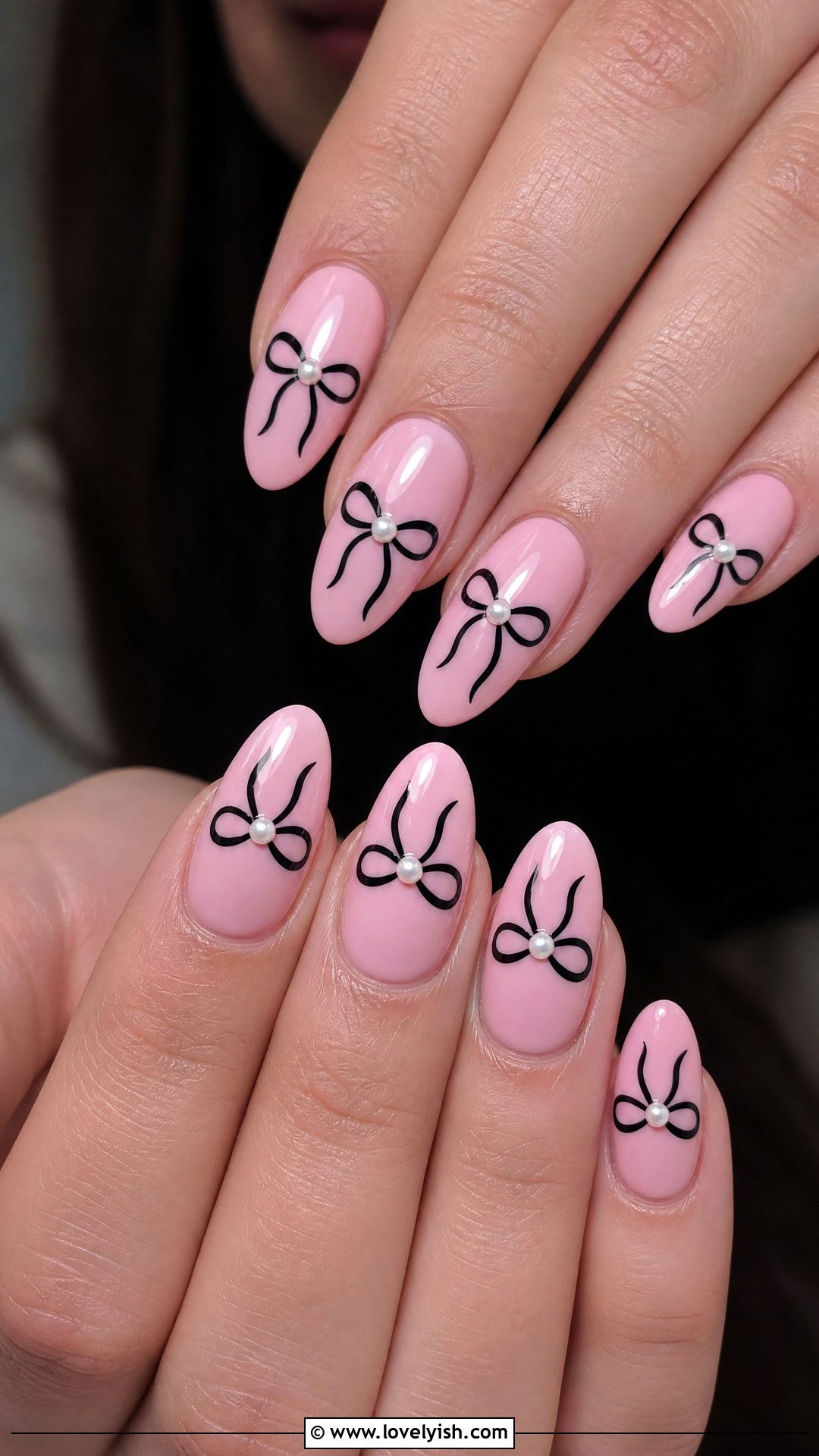 Pink and Black Bow Nails - 50 pink and black nails - 50 pink and black nails