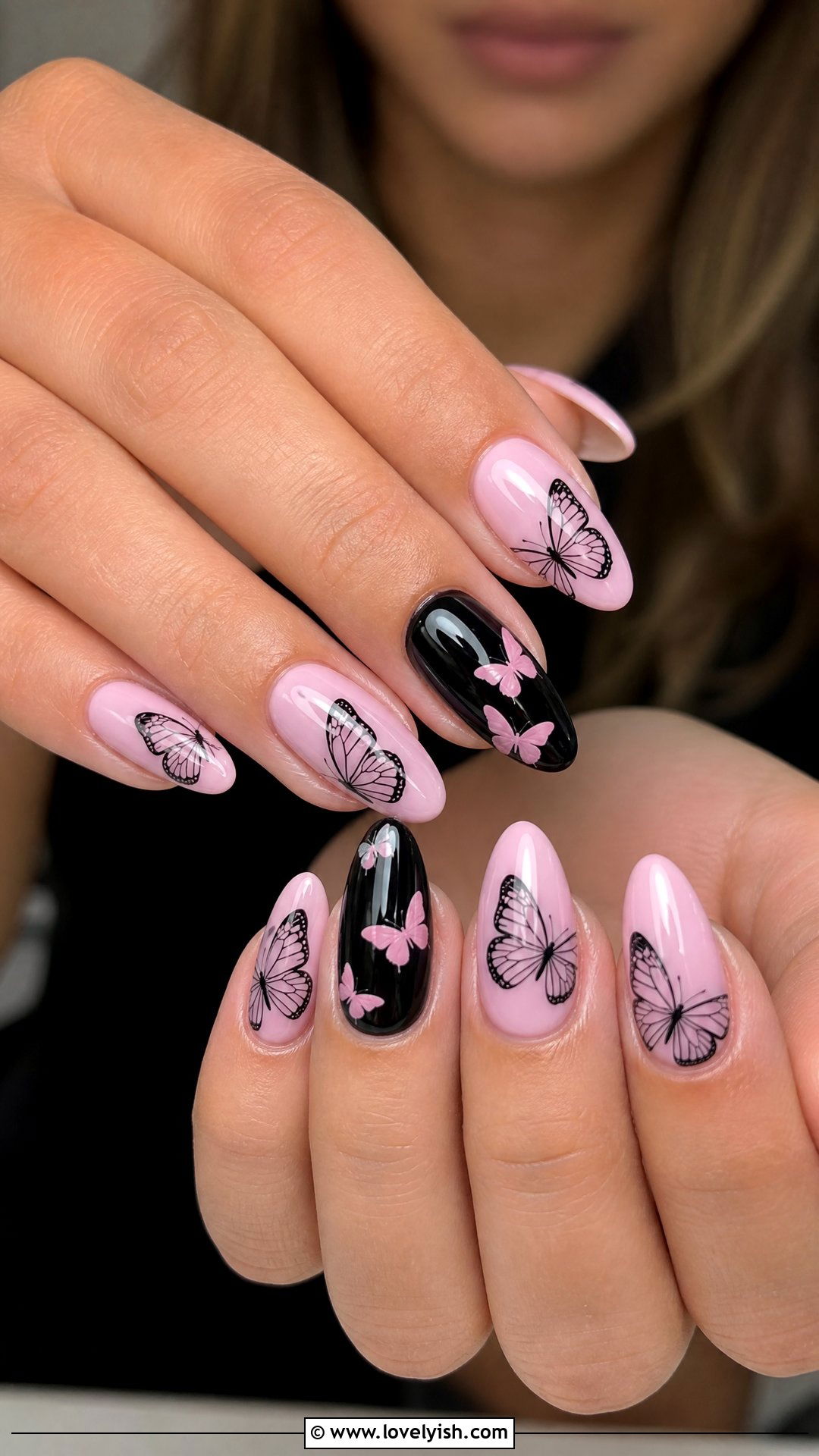 Pink and Black Butterfly Nails - 50 pink and black nails - 50 pink and black nails