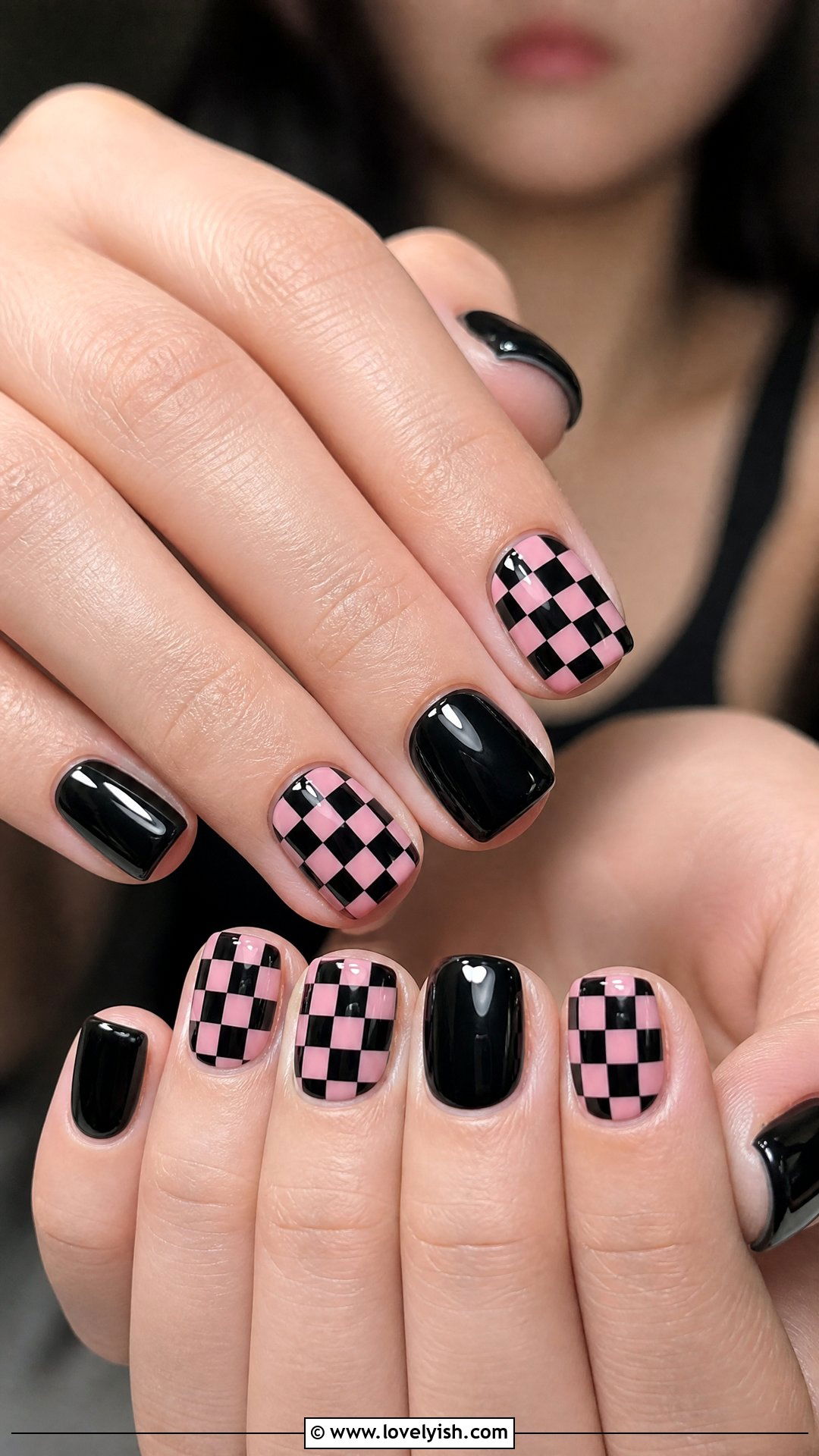 Pink and Black Checkered Nails - 50 pink and black nails - 50 pink and black nails