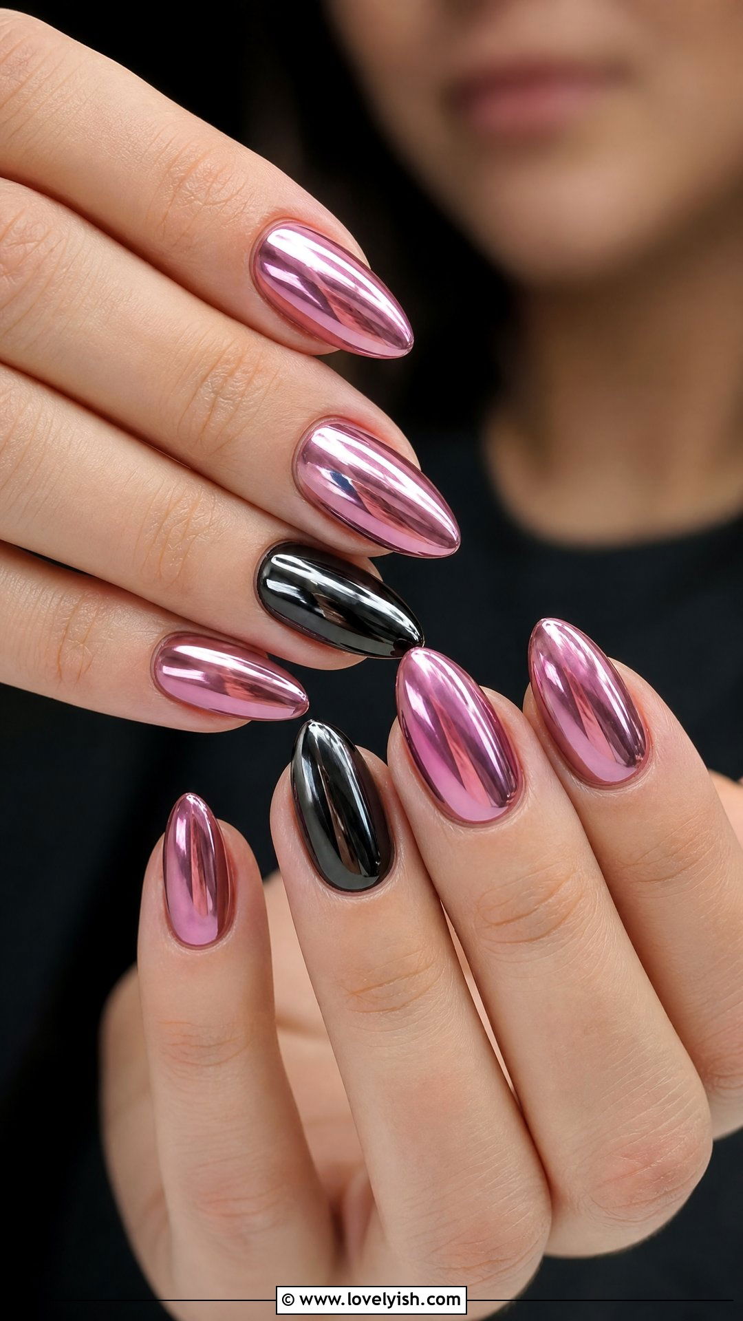 Pink and Black Chrome Nails - 50 pink and black nails - 50 pink and black nails