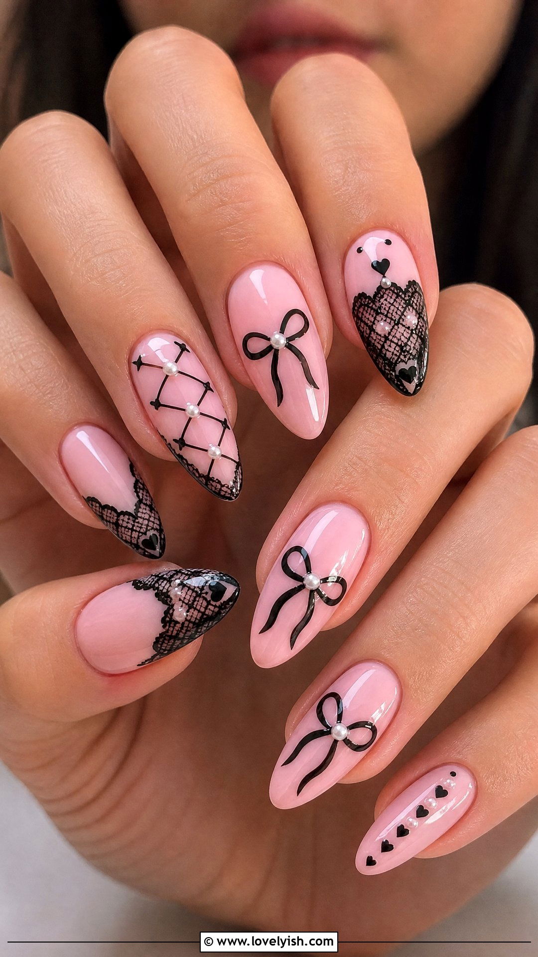 Pink and Black Coquette Nails - 50 pink and black nails - 50 pink and black nails