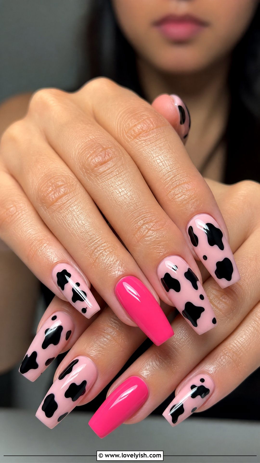 Pink and Black Cow Print Nails - 50 pink and black nails - 50 pink and black nails