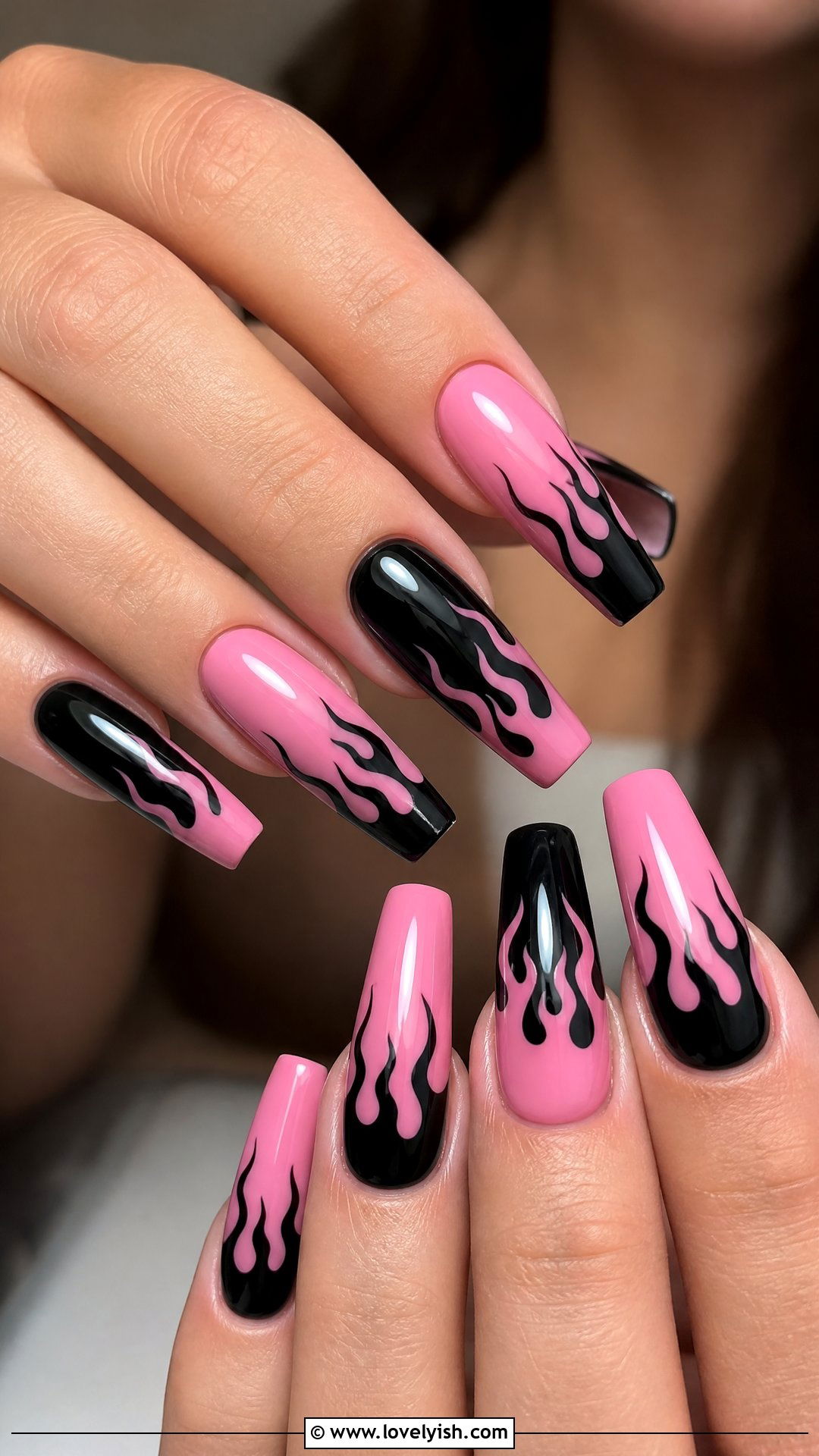 Pink and Black Flame Nails - 50 pink and black nails - 50 pink and black nails