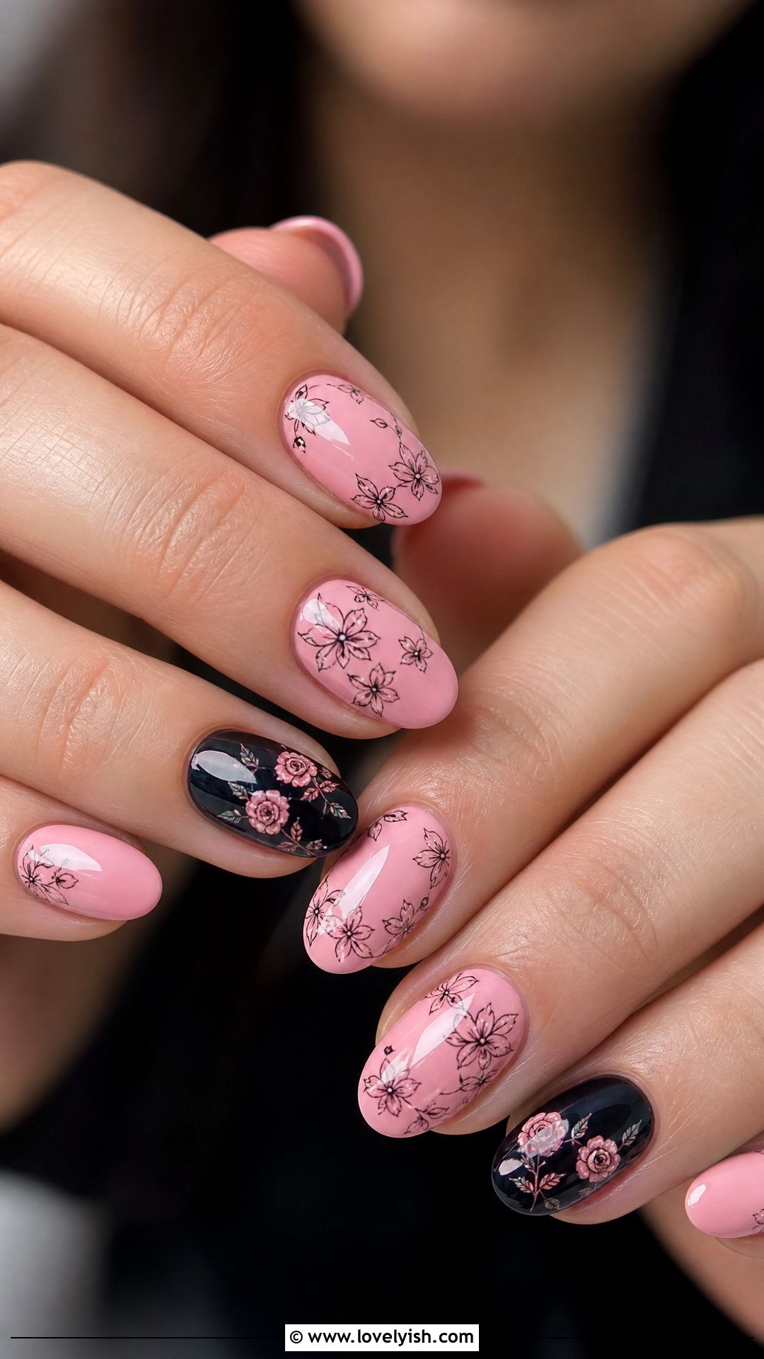 Pink and Black Floral Nails - 50 pink and black nails - 50 pink and black nails