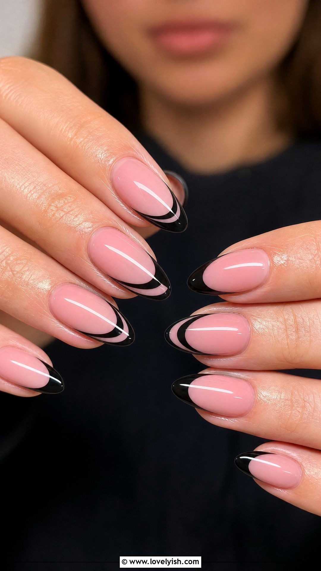 Pink and Black French Tips - 50 classy pink nails - 50 classy pink nails