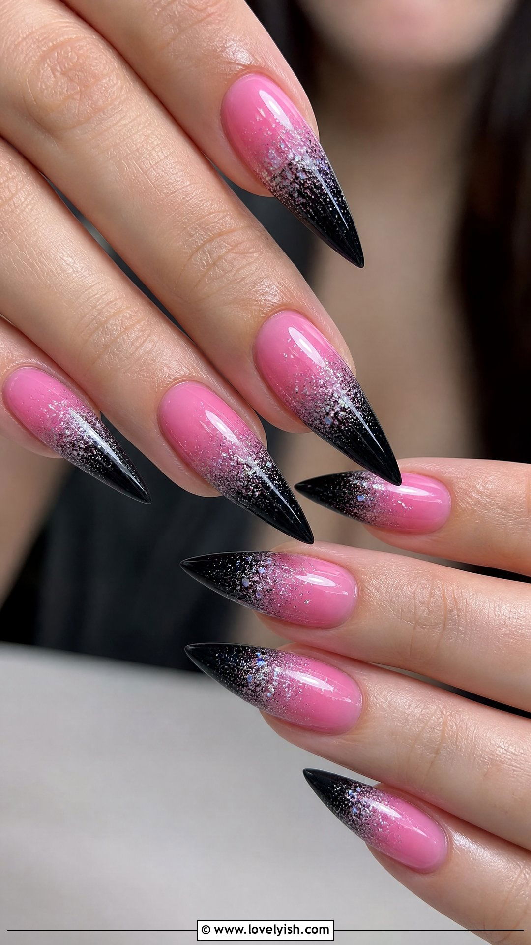 Pink and Black Glitter Ombre Nails - 50 pink and black nails - 50 pink and black nails
