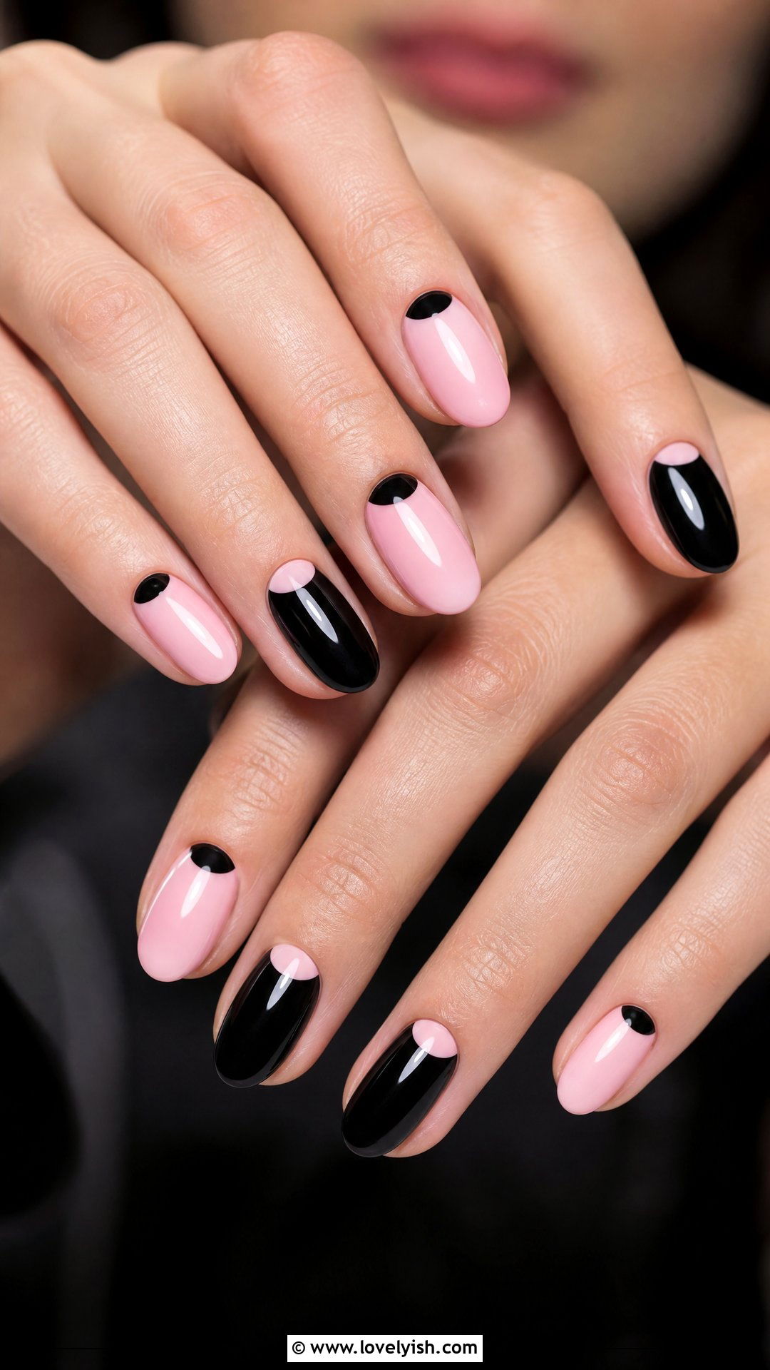 Pink and Black Half Moon Nails - 50 pink and black nails - 50 pink and black nails