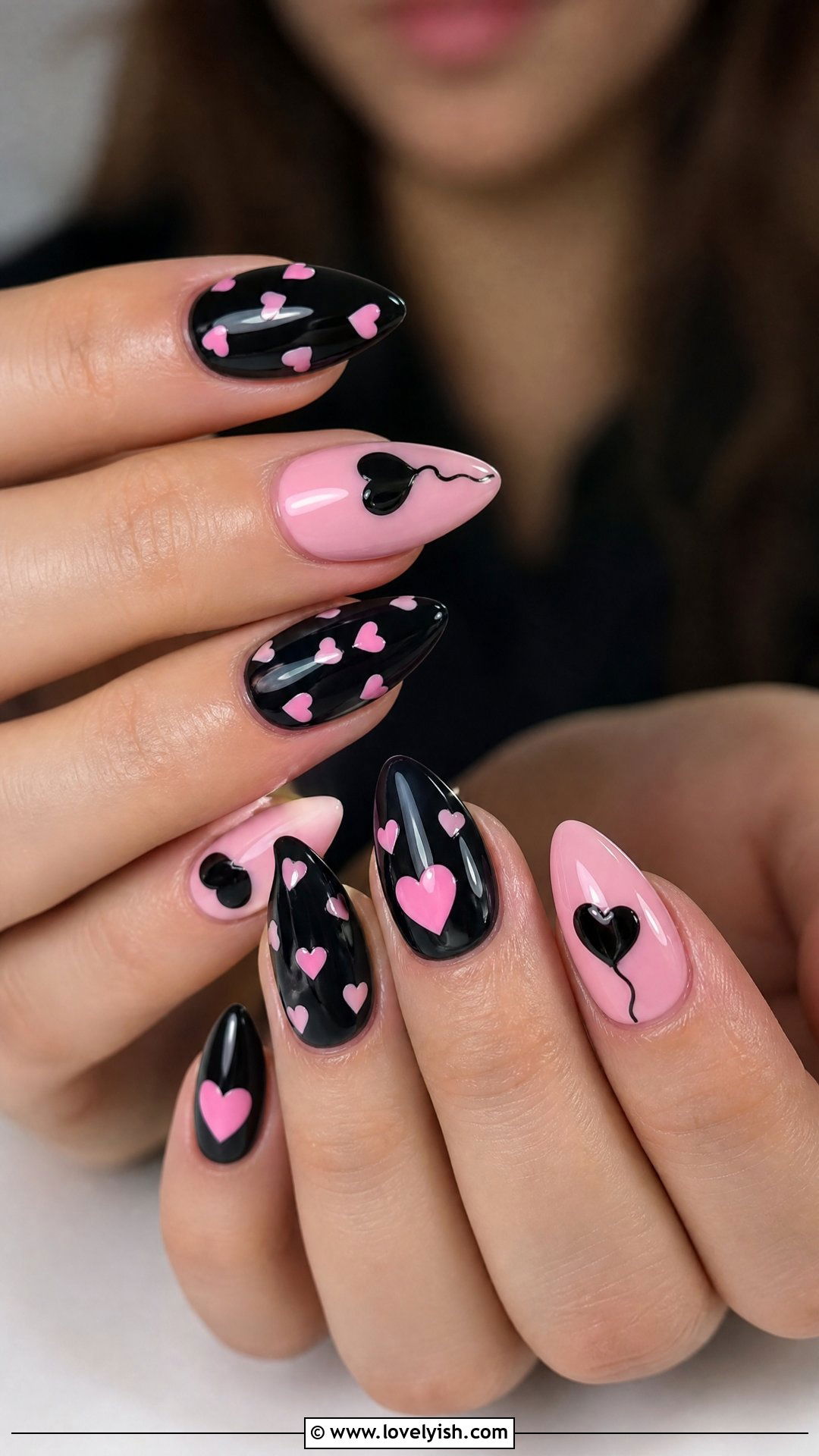 Pink and Black Heart Nails - 50 pink and black nails - 50 pink and black nails