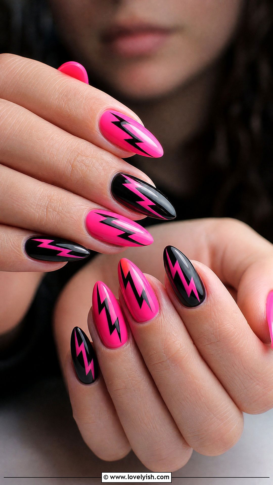 Pink and Black Lightning Bolt Nails - 50 pink and black nails - 50 pink and black nails