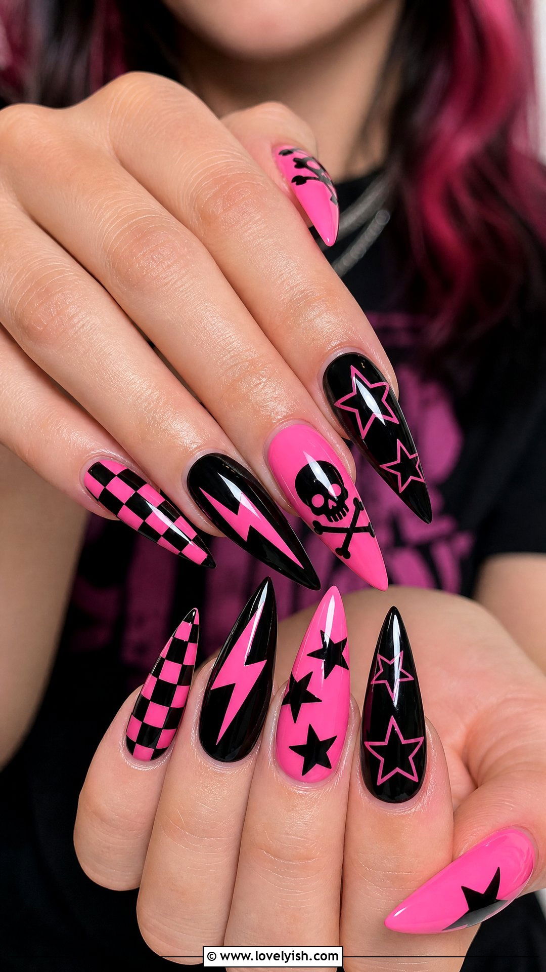 Pink and Black Pop Punk Nails - 50 pink and black nails - 50 pink and black nails