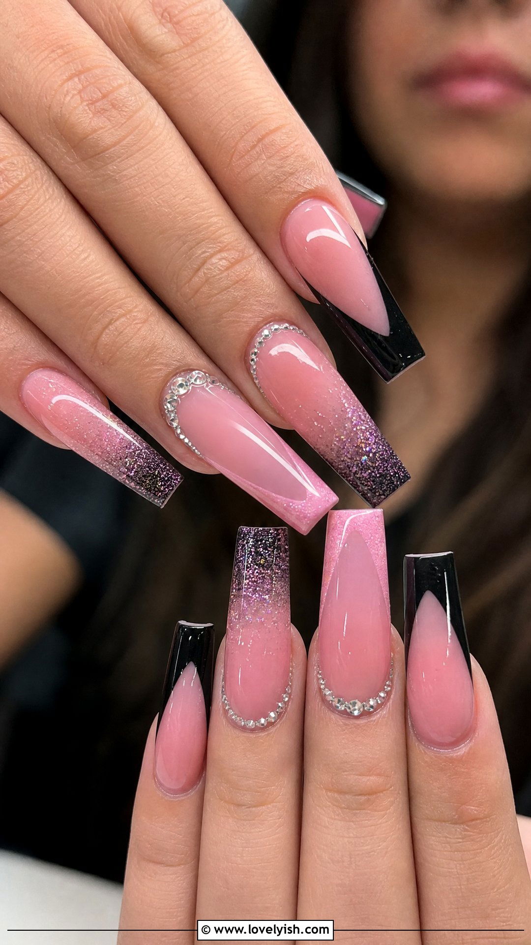 Pink and Black Press On Nails - 50 pink and black nails - 50 pink and black nails
