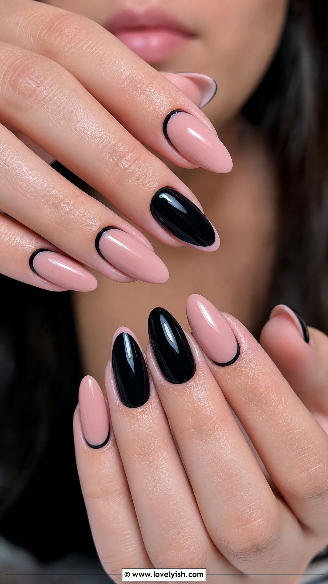 Pink and Black Reverse French Tip Nails - 50 pink and black nails - 50 pink and black nails