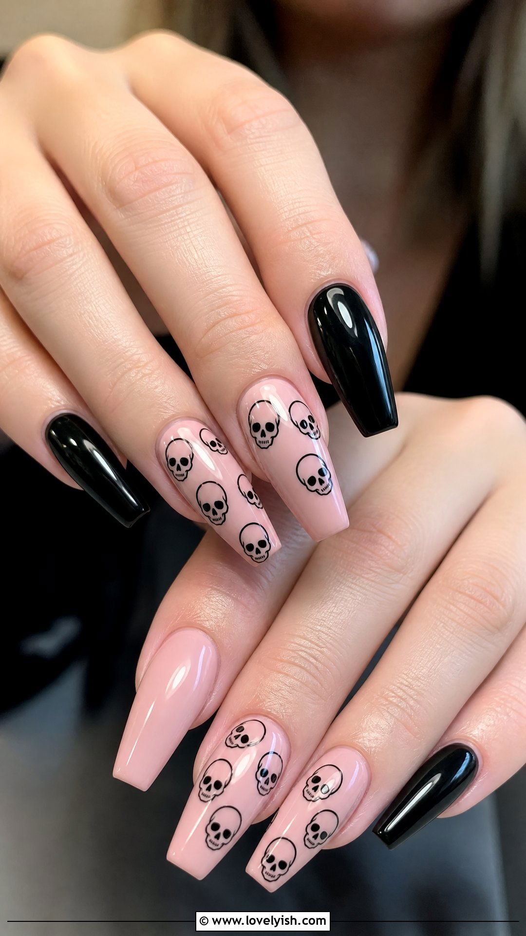 Pink and Black Skull Nails - 50 pink and black nails - 50 pink and black nails